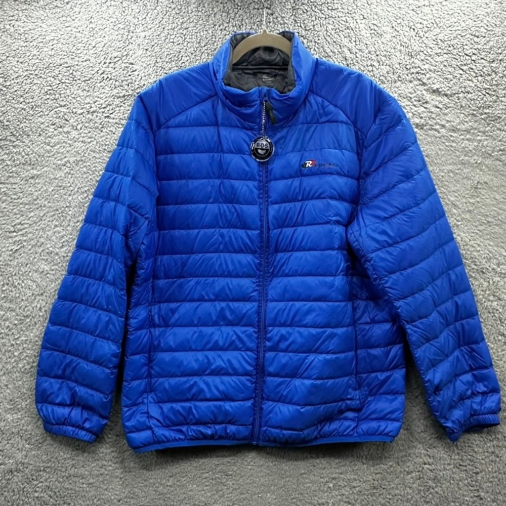 Rokka&Rolla NWOT Mens XL Puffer Jacket Electric Blue Down Fill Outdoor Packable